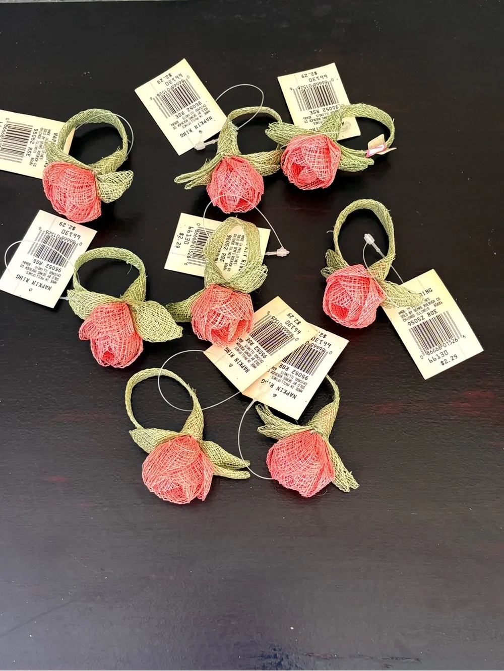 Sears, Roebuck & Co Vintage Floral Rose Napkin Rings set of 8